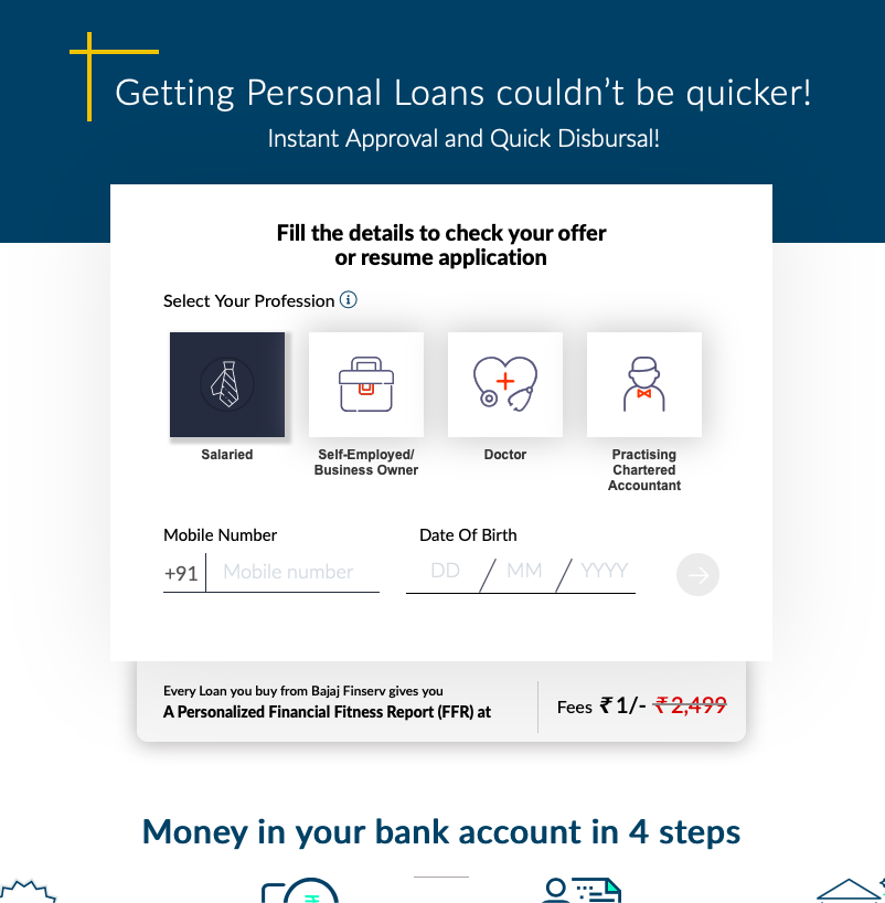 Fintech landing page example
